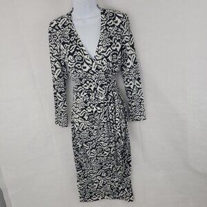 DIANE VON FURSTENBERG Womens Wrap Dress Sz 8 Black White Animal City Cotton VTG